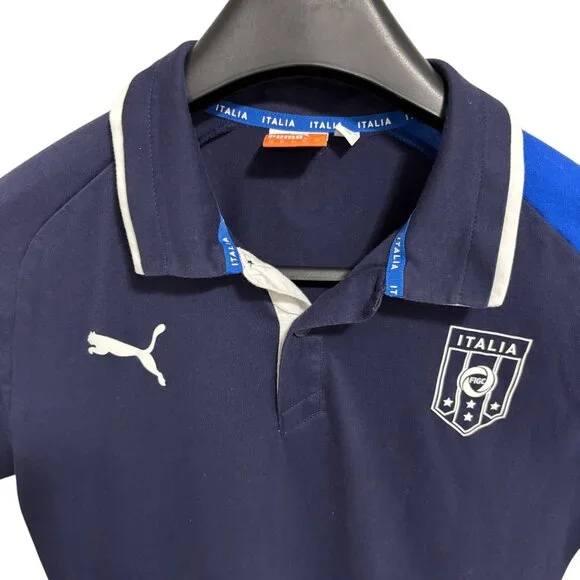 Puma Italia FIGC Polo Size XL Classic Fit Soccer Shirt Short Sleeve Blue Logos - Picture 3 of 6